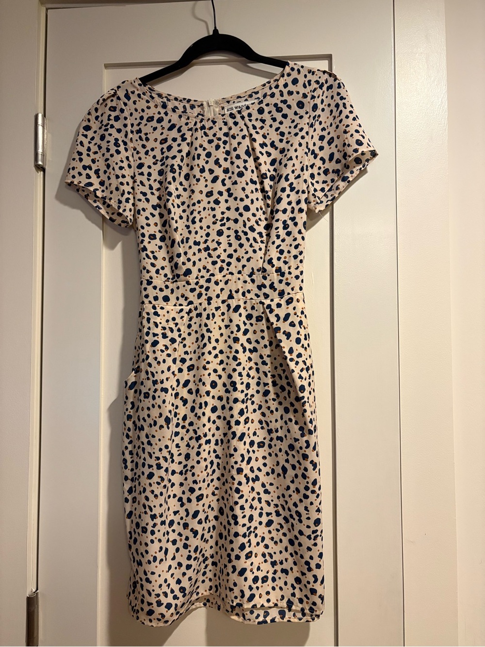 Cream Mini Dress with Navy Spot Print
